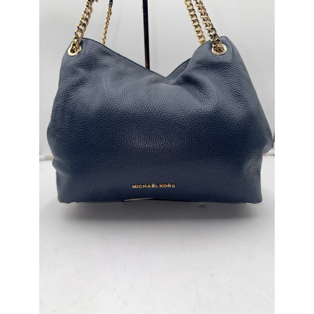 Michael Kors Bedford Navy Blue Pebbled Leather Chain Shoulder Hobo Bag